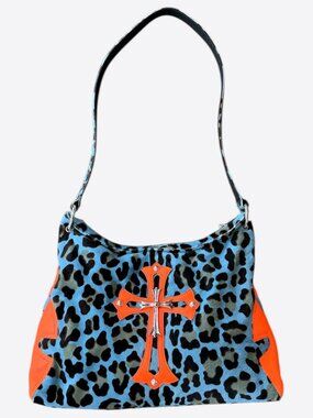 Chrome Hearts Blue Leopard & Orange Cross Patch Lyon Bag